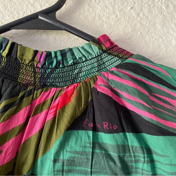 FARM Rio Midnight Leaves Mini Dress Women’s S Smocked Ruffle Puff Sleeve Cotton - Picture 9 of 16